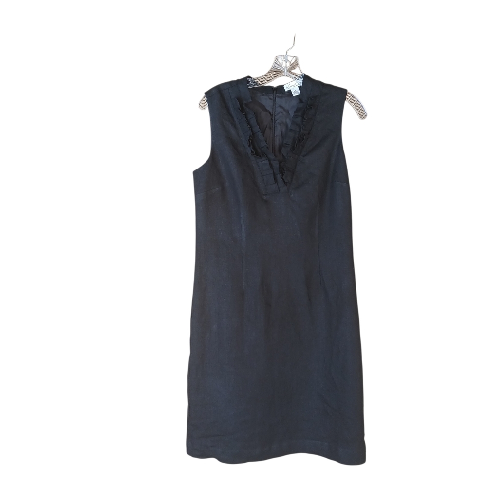Kim Rogers Black Split Neck Linen Midi Dress Size 8